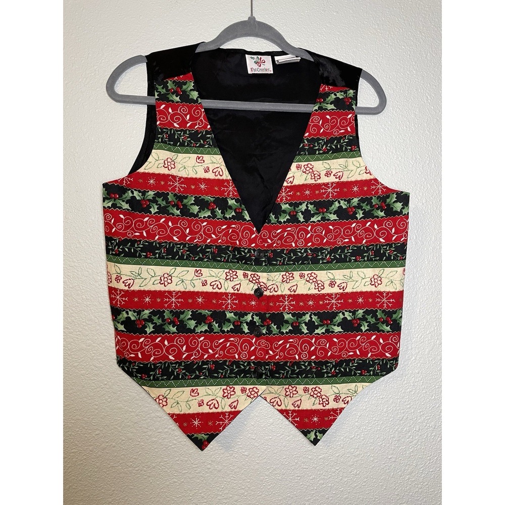 VTG  Nutcracker Women's Christmas Holiday Mistletoe Holly Tie‎ Back Vest Medium